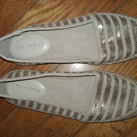 Canvas Gold Sequin Convington Flat Shoes - Picture 2 of 4